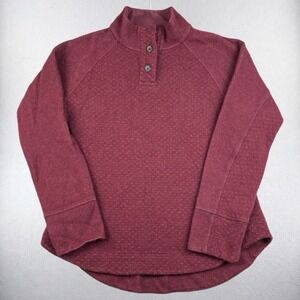 PrAna Pullover Sweater Men Large Maroon Wool Blend 1/4 Button Up Speckled